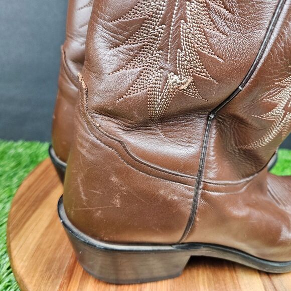 Vintage Tony Lama Mens Western Boots Brown Leather 11 B Riding Rodeo Cowboy main image 16